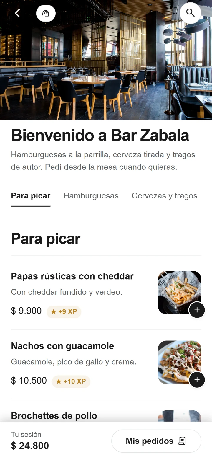 Carta de ejemplo de Bar Zabala con categorías, fotos de platos y precios de demostración.